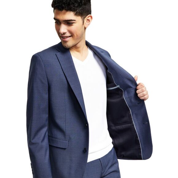 Bar III Mens Slim-Fit Wool Blend Sharkskin Suit Jacket 46 Long Blue - NWT $425 - Picture 4 of 5